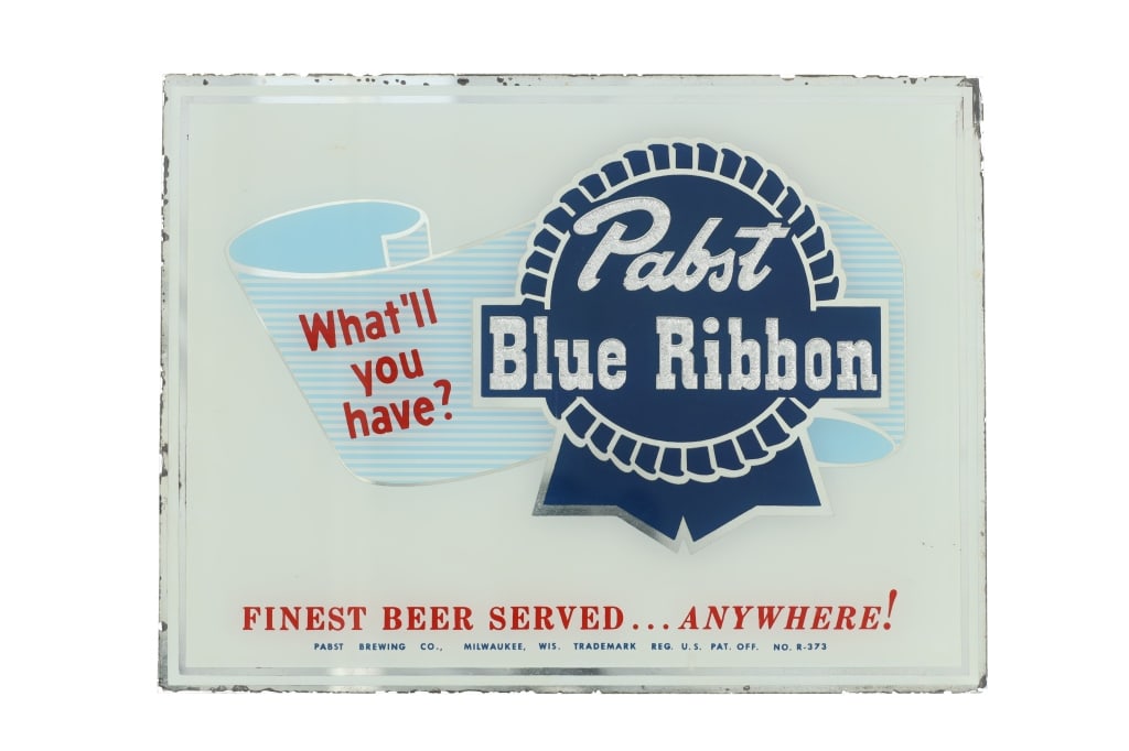 Pabst Blue Ribbon Reverse Painted Glass Ad c. 1950 (1 of 8)