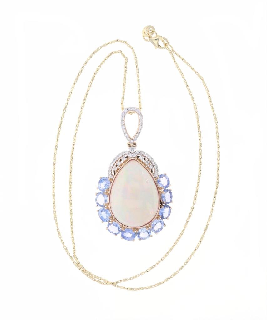 Opal Sapphire & Diamond 14k Yellow Gold Necklace (1 of 10)