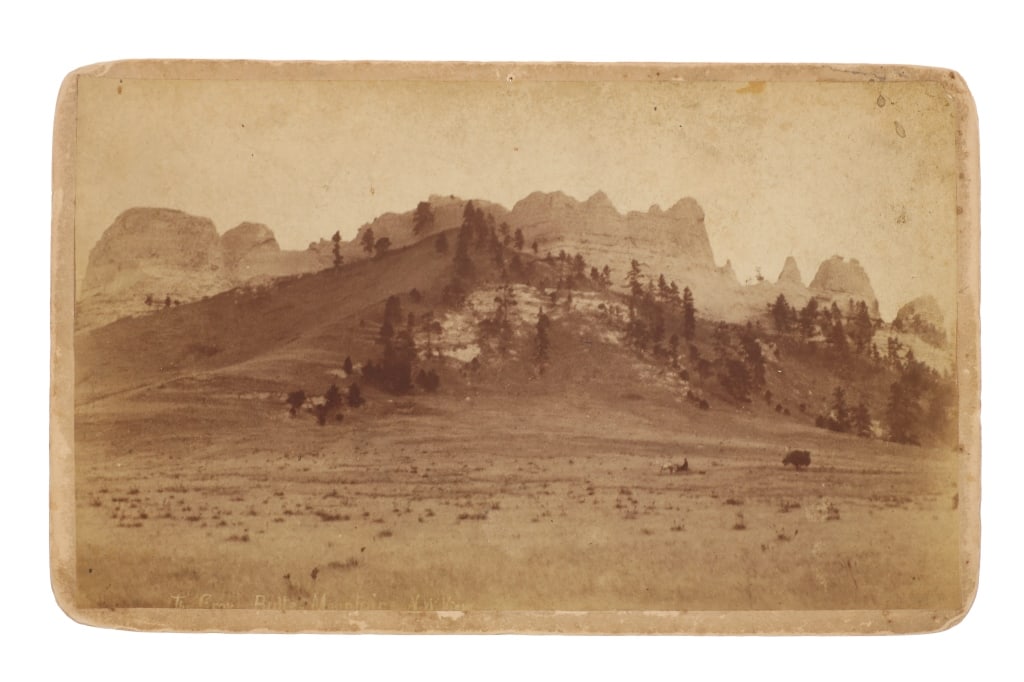 George E. Trager (1861-1948) Crow Butte Photo: This is an original albumen boudoir photograph of Crow Butte Nebraska done in the late 19th Century by Trager & Kuhn Chadron, Nebraska. George E. Trager (1861-1948) was born in Germany in 1861 and arr