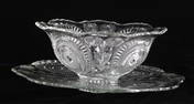 Antique American Cut Punch Bowl & Serving Tray