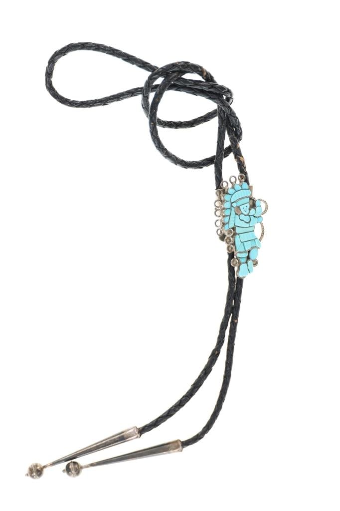 Zuni Turquoise Inlay Sterling Silver Kachina Bolo (1 of 8)