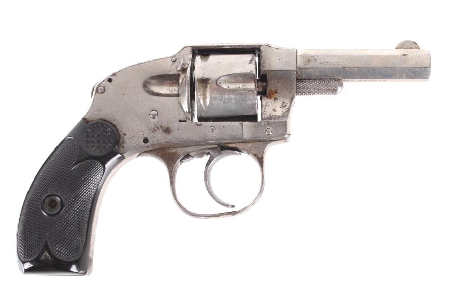 Hopkins & Allen ACME Hammerless .32 Cal Revolver: Featured in this lot we have a Hopkins and Allen ACME hammerless No. 1 revolver chambered in .32 Cal. The revolver displays a 2 1/2" long octagonal barrel, five shot fluted cylinder, checkered rubber 