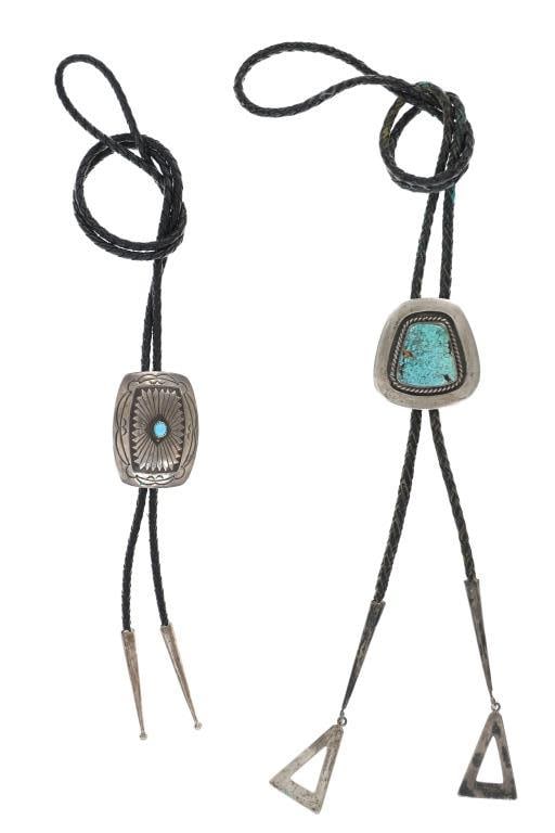 Two (2) Puebloan Silver and Turquoise Bolo Ties (1 of 11)