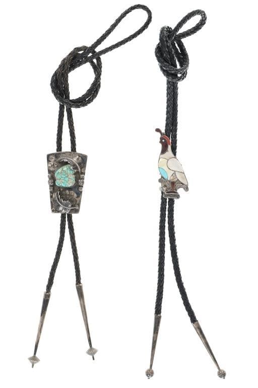Two (2) Puebloan Silver Bolo Ties, circa mid 1900s (1 of 12)