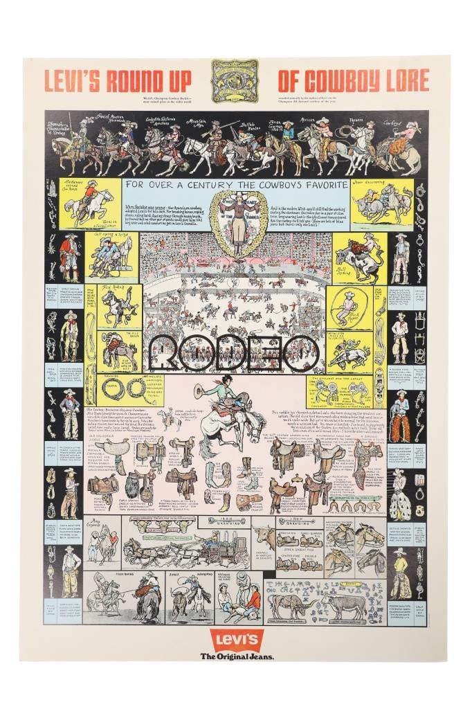 "Levi's Round Up of Cowboy Lore" Rare Poster 1950s (1 of 11)