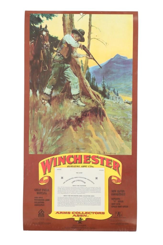 Winchester Collectors Calendar Great Falls MT 1999: For your consideration is this 1999 Winchester Repeating Arms Company collectors poster from Great Falls, Montana. Since 1977 the Association has provided a free calendar to each of its members. This