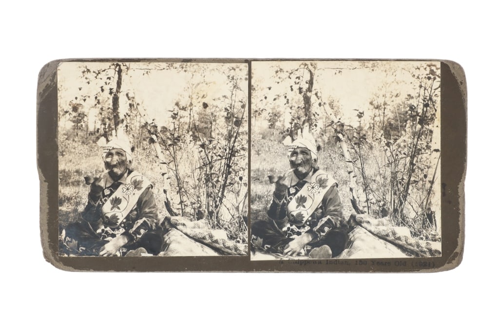 RARE Ojibwe Member John Smith Stereoview c. 1921 (1 of 7)