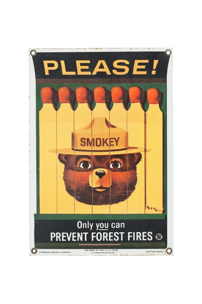 Smokey Bear U.S. Forest Service Porcelain Sign (1 of 12)