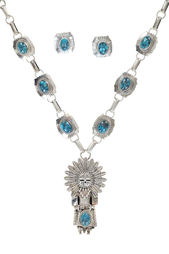 Rare Navajo Avin Joe Kachina Necklace & Earrings (1 of 13)