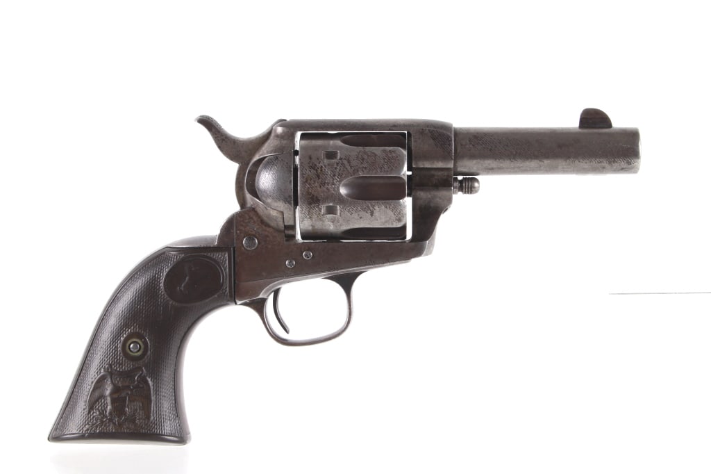 Colt Sheriff Model SAA used at Crow War in Montana: This is an original Colt Model 1873 Single Action Army Sheriff Model attributed to being used to kill Sword Bearer during the Crow War in Montana circa 1887. The revolver3.5-inch round barrel with two