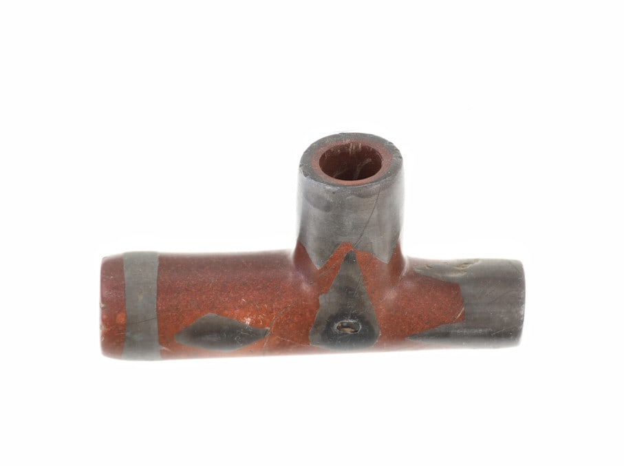 Ca. 1890- Plains Pewter Inlaid Catlinite T-Pipe (1 of 10)