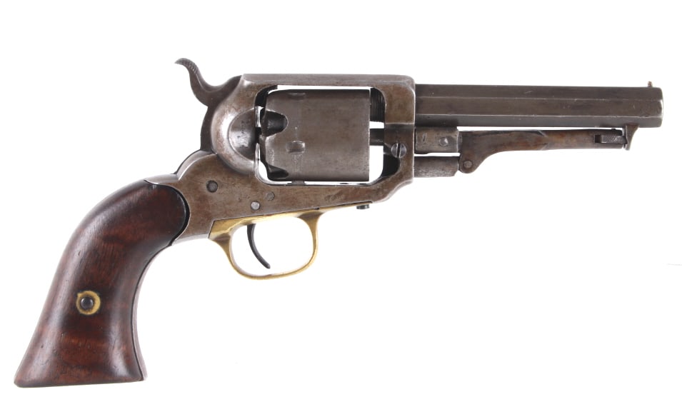 E. Whitney .32 Cal Percussion Cap Revolver: Featured in this lot we have an E. Whitney percussion cap revolver chambered in .32 caliber. This revolver displays a 3 7/8" long octagonal barrel, smooth five shot cylinder, walnut grips, brass trigg