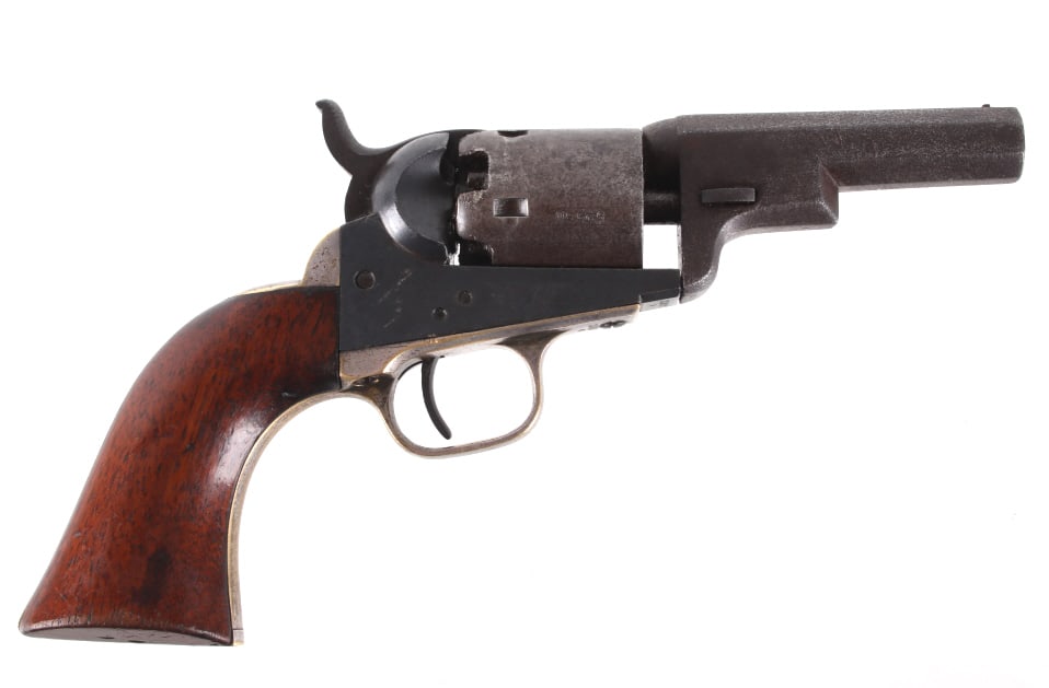 Colt Model 1849 .31 Pocket Percussion Cap Revolver: Featured in this lot we have a Colt Model 1849 percussion cap pocket revolver. This pistol was manufactured by Colt in 1856 and is chambered in .31 caliber. The revolver displays a 2 7/8" long octagon