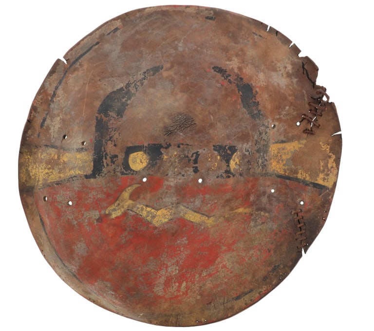 19th C. Pueblo Avanyu Painted Buffalo War Shield (1 of 13)