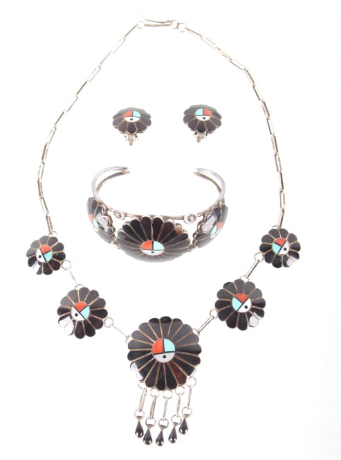 Zuni L/L Dickson Silver Inlay Mosaic Jewelry c1960 (1 of 20)