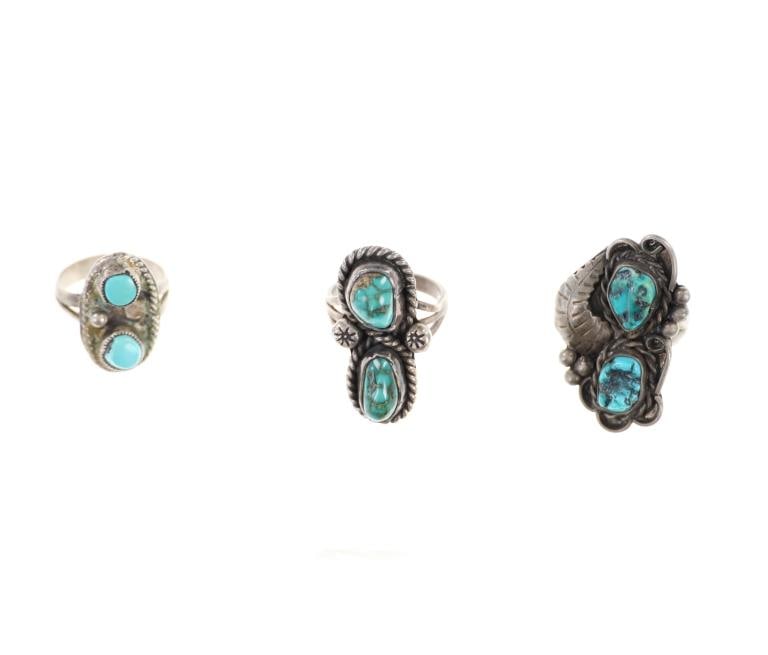 Navajo Old Pawn Silver Turquoise Rings c. 1940-50s (1 of 11)