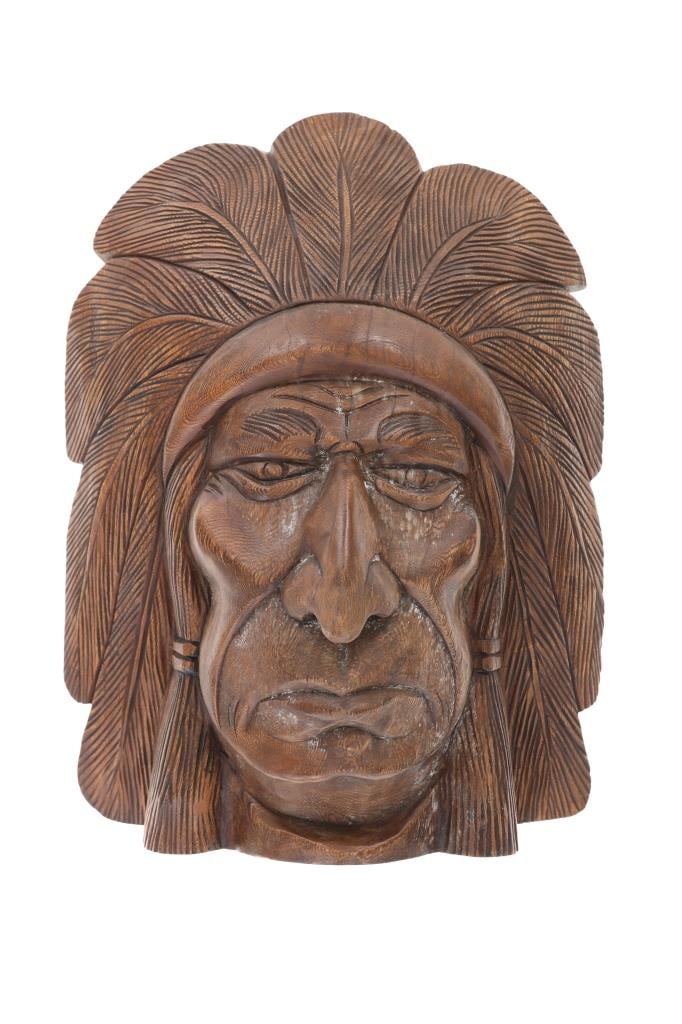 Wooden Folk Art Carved Native American Chief Mask (1 of 13)