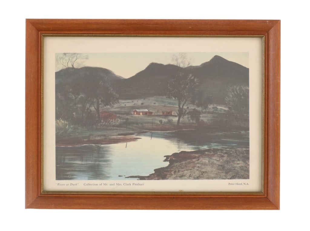 Peter Hurd (1904-1984) River at Dawn Lithograph: Featured in this lot is this framed lithograph called "River at Dawn" by National Artist Peter Hurd born in 1904 and died in 1984. The artwork features a wonderfully and professionally crafted lithogr