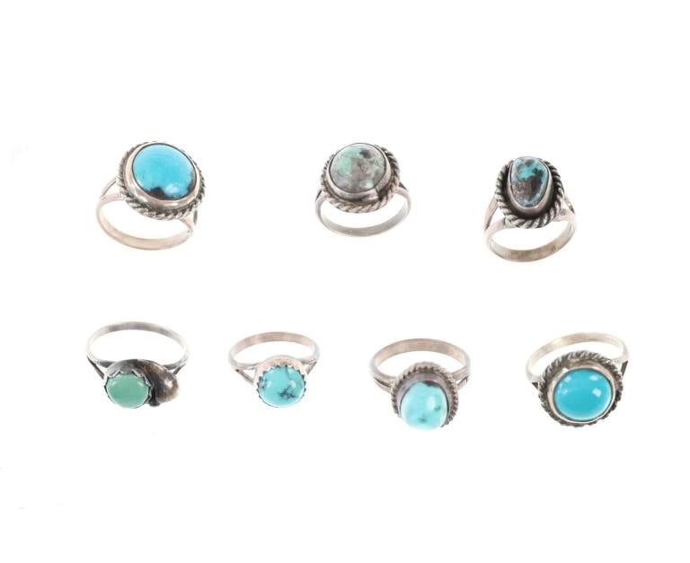Navajo Vintage Pawn Silver & Turquoise Rings 1960- (1 of 14)