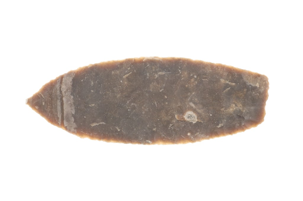 HUGE Ca. Paleo Period 10" Early Ovoid Knife: Featured in this lot is this huge 10" Early Ovoid Knife circa paleo period. The Ovoid knife features a wonderfully and professionally knapped construciton from a flint material and shows an ovoid shap