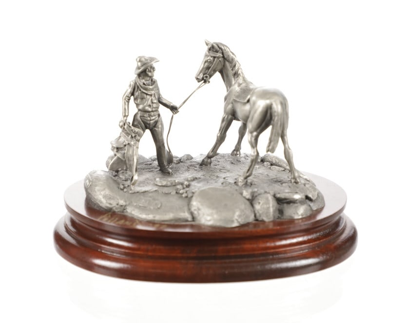 Don Polland Limited Ed. "Sweet Talkin's Over": For your consideration is this limited edition, fine pewter sculpture titled, "Sweet Talkin's Over" by renowned sculptor Don Polland. This sculpture depicts a frontiersman finishing up being the nice 