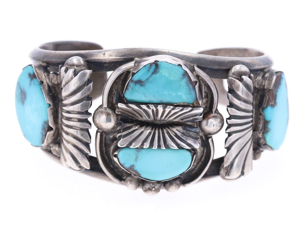 Navajo Trexx Vintage Pawn Turquoise Bracelet c1960: Featured in this lot is this Navajo Trexx vintage pawn turquoise bracelet circa 1960's. The bracelet features a wonderfully and professionally crafted vintage pawn silver and turquoise construction th