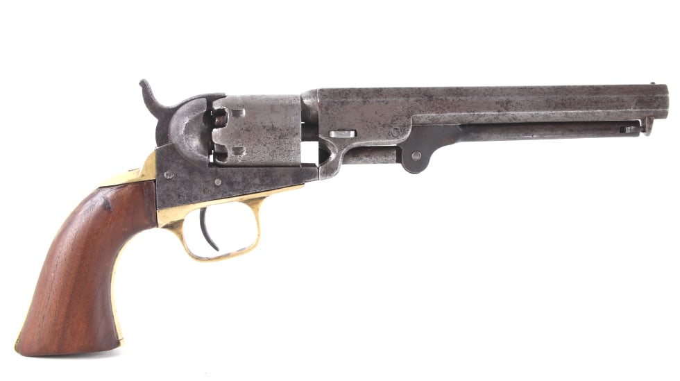 Colt Model 1851 Navy .36 Percussion Revolver c1866: Featured in this lot we have a Colt model 1851 Navy six-shot .36 Caliber revolver. This revolver was manufactured in 1866 by Colt with the Model 1851 being Colt?s most famous and popular model percuss