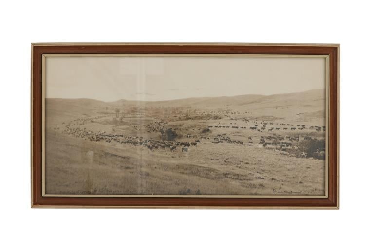 Throwing Rangers to the Round-Up Montana - Huffman: This is an original collotype photograph marked, ?Throwing Rangers To The Round-up Big Dry North Montana? and ?Copyright L.A. Huffman, Miles City?, from the ex-collection of the C.M. Russell Museum Gr