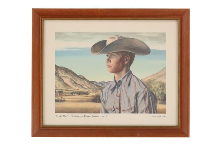 Peter Hurd (1904-1984) "Gerald Marr" Lithograph: Featured in this lot is this framed lithograph titled "Gerald Marr" by National Artist Peter Hurd born in 1904 and died in 1984. The artwork features a wonderfully and professionally crafted lithograp