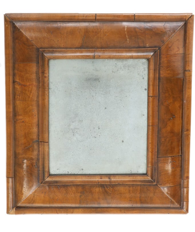 Rare 17th C. William & Mary Walnut Cushion Mirror: For your consideration is a Rare Late 17th Century William & Mary Walnut Cushion Framed Mirror, circa 1670-1700. The original mirror plate is bordered by fine cross-grain ovolo mouldings and pulvinate