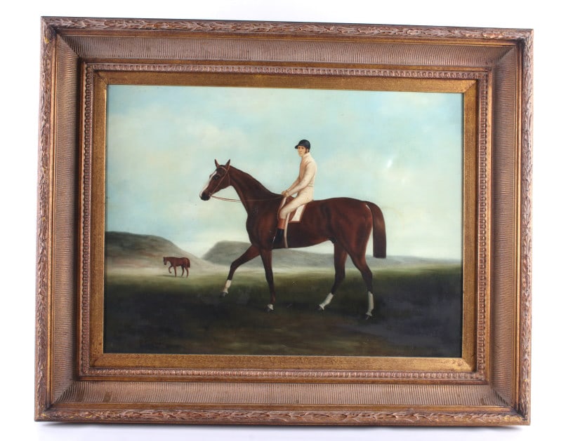 Original Paul English Equestrian Oil Painting: For your consideration is this framed original Paul English oil painting of a man riding his horse from the 20th C. Paul English is active in the United Kingdom and is known for his paintings depictin