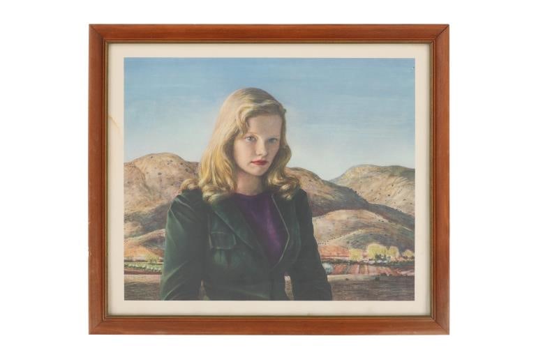 Peter Hurd (1904-1984) Female Portrait Lithograph: Featured in this lot is this lithograph of a female portrait by National Artist Peter Hurd born in 1904 and died in 1984. The artwork features a wonderfully and professionally crafted lithograph const