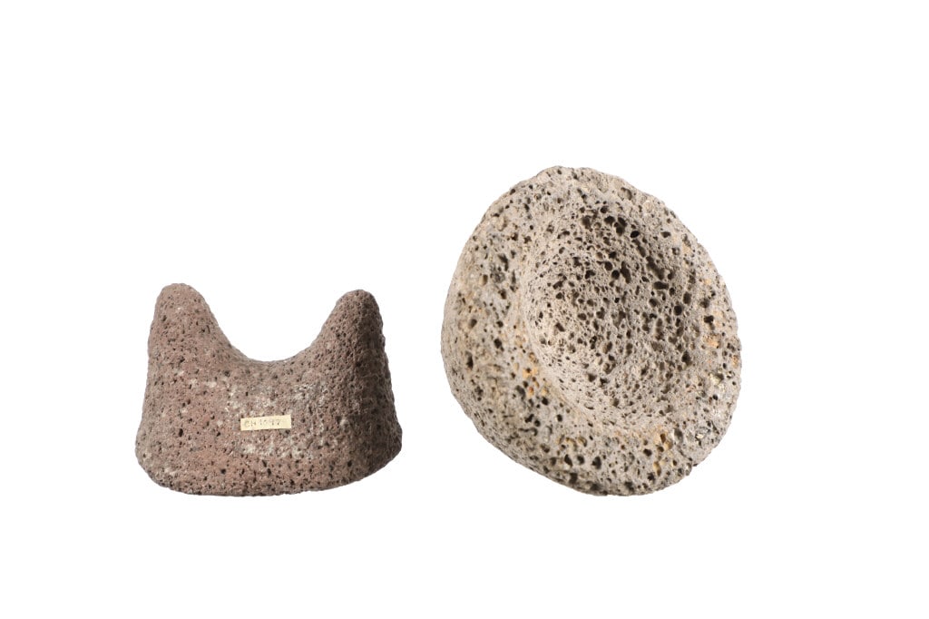 Vesicular Basalt Specimens, 1250AD, Siskiyou Co.: Offered in this lot are Vesicular Basalt Specimens, Siskiyou County California, C. 1250AD, Ancient Modoc period, provenance card included. Vesicular basalt is a type of extrusive igneous rock; specifi