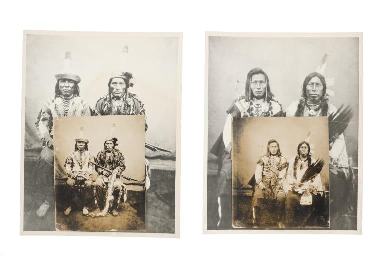 A. B. Welch Collection Photos by W. C. Badger 1926: The lot features four photographs by Captain W. C. Badger of Son of Red Crow and Little Bull Mandan Warriors circa 1872 Fort Berthold and the Marauder and Son of Crow?s Breast warriors of the Gros Ven