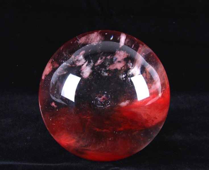 Starry Night Sky Design Red Crystal Fengshui Ball: Featured in this lot is this Starry Night Sky Design red crystal Fengshui ball. The crystal ball features a wonderfully and professionally crafted glass construciton that is colored wo have a milky re