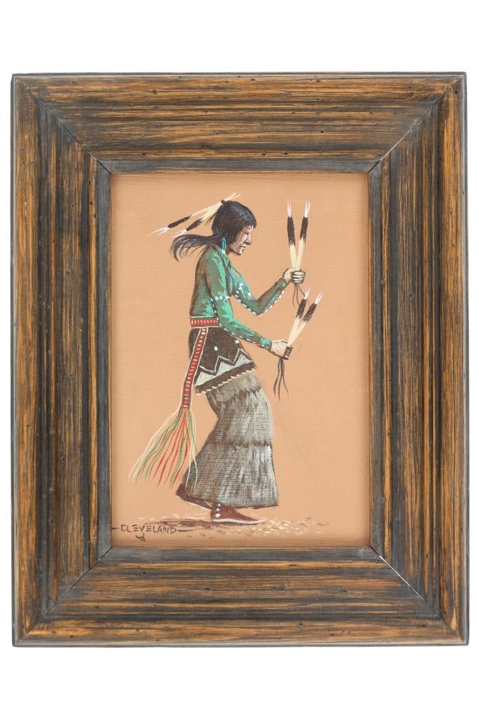 Fred Cleveland (1943-2021) Original Painting: Featured in this lot is this original Fred Cleveland (1943-2021) painting of a Native American woman painted late 20th / early 21st century. Fred Cleveland?was born in a traditional hogan on the Navaj