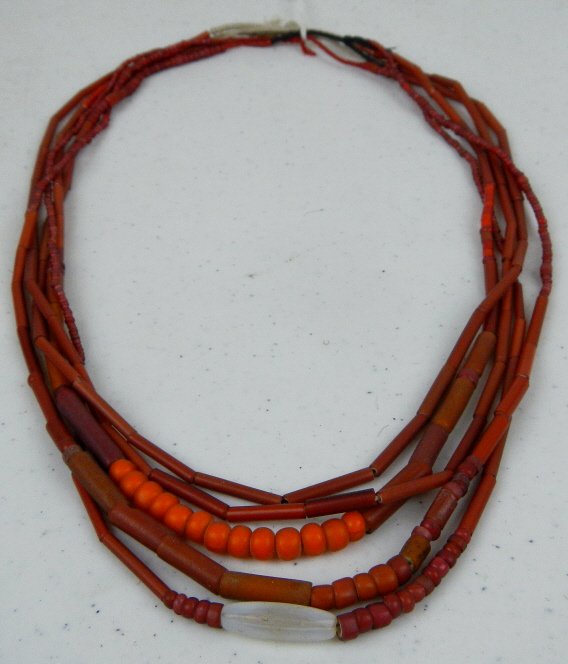 1700-1800's Hudson Bay Trade Bead Necklace: This piece consist of White Hearts and Bugle Beads which are made with gold oxide in the glass. These are from a Northwest Indian Tribe and would have been from the Hudson Bay Company between 1700-180