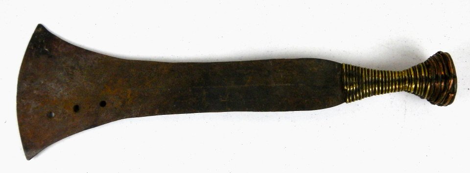 Kuba Congo Knife 1800's: This is from the Kingdom of Congo a rule that ruled the west central Africa. This piece was used as a Knife or Sword. The blade is all hand made with ridges and is a double edged blade with a large en