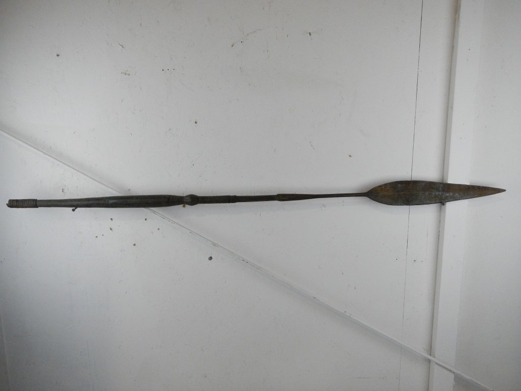 Kuba Congo Spear 1800's: This is from the Kingdom of Congo a rule that ruled the west central Africa. The Spear is all hand made with and forged and is a double edged blade. This piece dates older than 1890's and the exact ag
