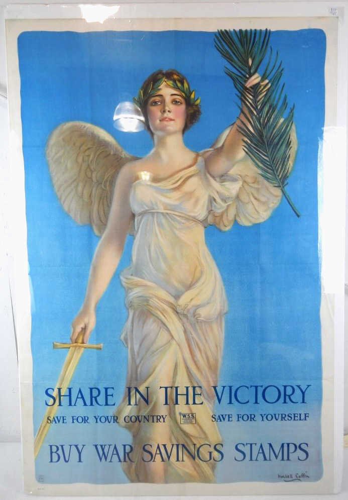 WWI War Stamps Poster by Haskell Coffin: This is an original poster from WWI circa 1914-1918. The poster was originally folded up as seen in the photogrpahs, but overall in good condition. This was made by the Poster great Haskell Coffin and
