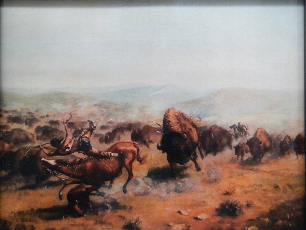 The Buffalo Hunt by JD Allen: 8x10 framed print of the "Buffalo Hunt" by JD Allen. numbered & limited edition in full color with biography of the artist & orgin of the painting