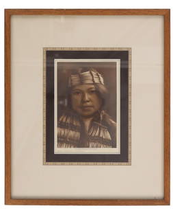 Ca. 1912 E.S. Curtis Shell Orn. Quinault on Vellum: This is an original Edward Sheriff Curtis (1868-1952) photogravure on Japanese vellum titled, "Shell Ornaments - Quinault" dated 1912. The piece is marked in the artwork, "Shell Ornaments - Quinault /