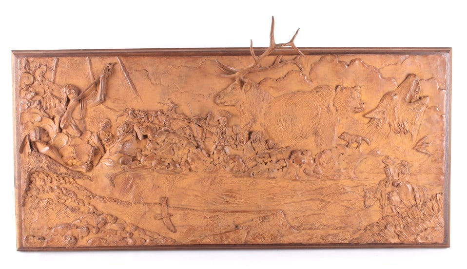 David Lemon (1945 Montana) & Totten Large Bronze: Featured in this lot is this original artist proof of a large bronze mounted on a hard wooden shield from Montana artists Ed Totten and David Lemon. The bronze features a wonderfully and professionall