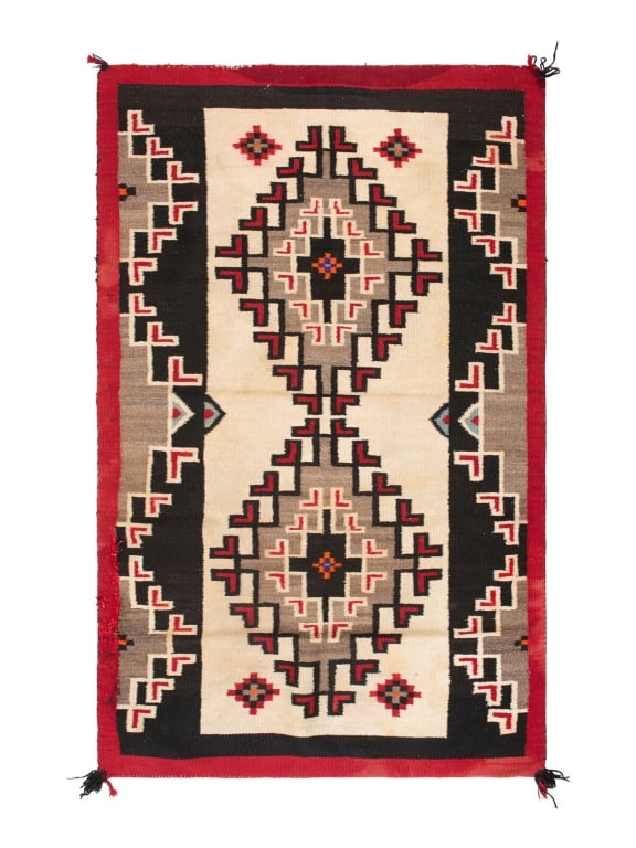 Ca. 1930's Navajo Ganado Weaving Rug: The lot features a fantastic circa 1930?s Navajo Ganado pattern regional weaving with beautiful ex-Hindman. This stunning Trading post era rug is comprised of handspun wool woven in colors of red, bro
