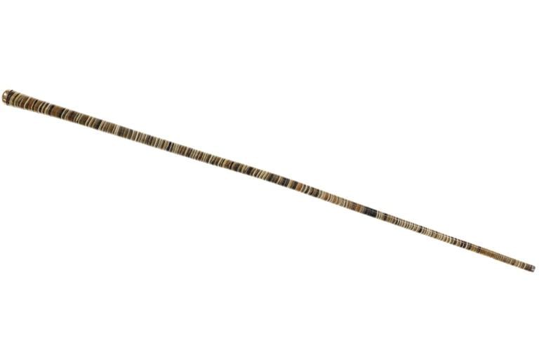 C. 1850- Civil War Ram's Horn 9K Plantation Cane: This is an incredible circa 1850- Civil War era plantation owner cane with rare stacked Ram's Horn. Featuring polished graduated polychrome rosettes of ram's horn adorning a flexible shaft, a 9k gold 