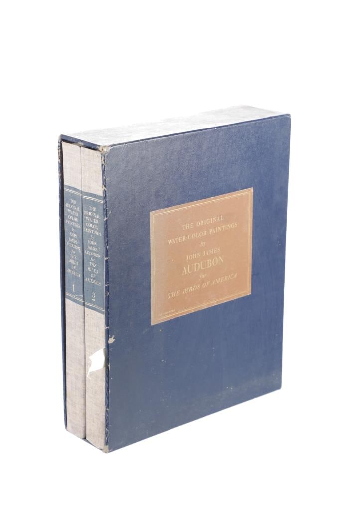 John James Audubon's Bird Paintings Book Set: This lot contains the First Edition of "The Original Water-Color Paintings by John James Audubon for The Birds Of America," American Heritage Publishing Co., Inc., New York, 1966. Two (2) volumes in t