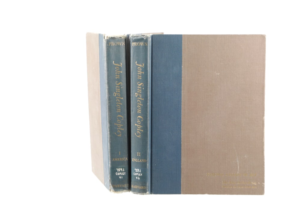 John Singleton Copley Studies In American Art 1966: Featured in this lot is this two volume set of "John Singleton Copley - Ailsa Mellon Bruce Studies in American - Copley in America (Vol I) & Copley in England (Vol II)" by Jules David Prown,, copy-rig