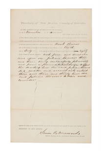 Ca. 1880 Lincoln Co. Grand Jury Indictment Notice: Featured in this lot is this Lincoln Co., New Mexico Territory indictment notice by grand jury for charge of Assault unto Murder circa 1880; Provenance: From the Tombstone Western Heritage Museum in T