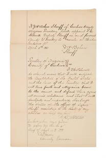 RARE Posse Comitatus Frank Stilwell c. 1881: Featured in this lot is this rare Posse Comitatus document for Frank Stilwell circa 1881; Provenance: From the Tombstone Western Heritage Museum in Tombstone, Arizona. The document features a handwrit