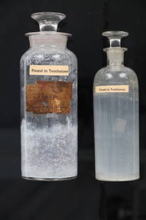 Tombstone, A.T. Found Apothecary Jars c. 1880's: Featured in this lot is this pair of clear apothecary jars found in Tombstone, Arizona (then Arizona Territory) circa 1880's and displayed in the Tombstone Western Heritage Museum; Provenance: From th